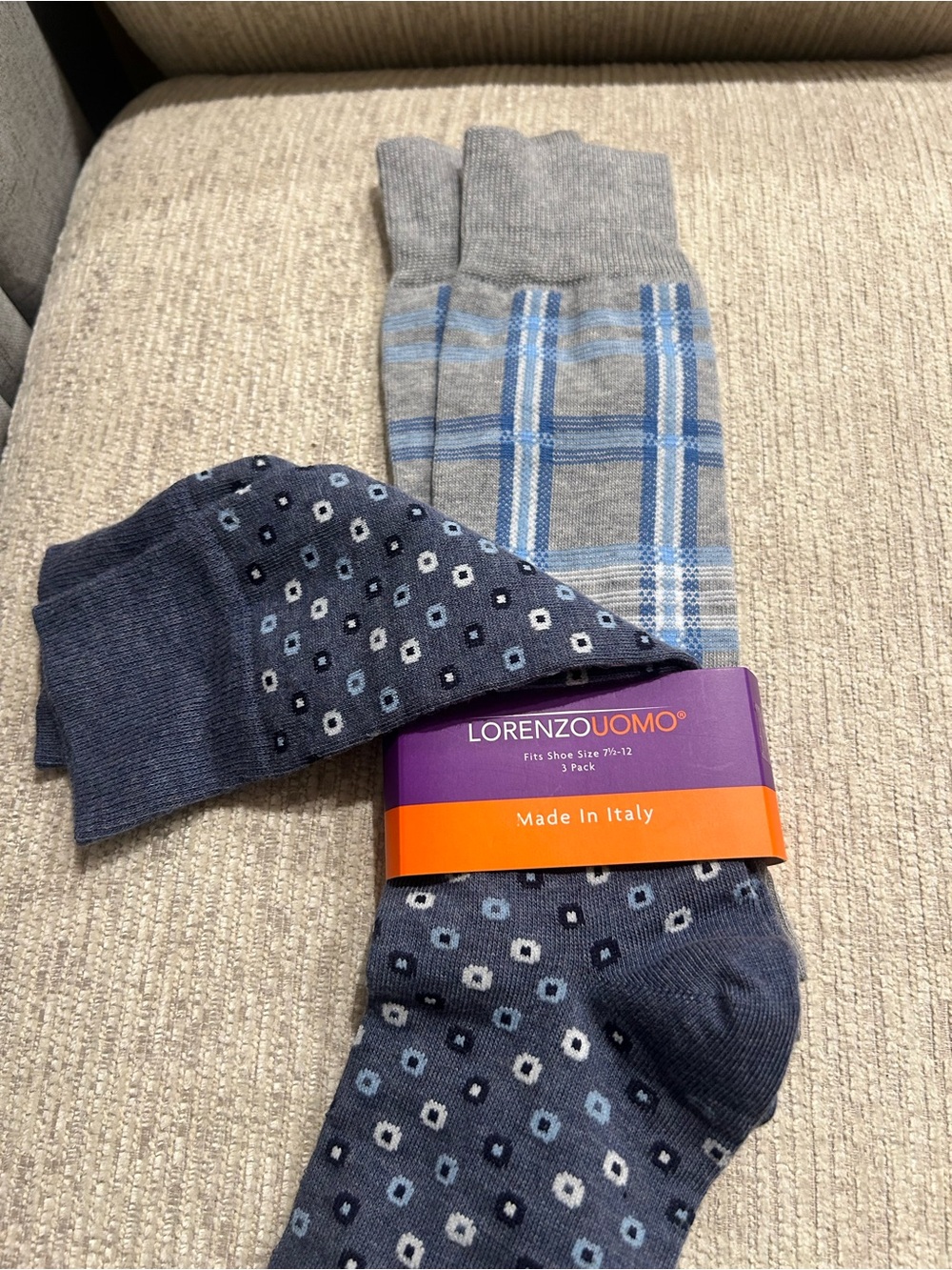 Lorenzo Uomo Navy Blue / grey Dress Socks 2 : pair only /new 7 1/2 -12 - Picture 3 of 8